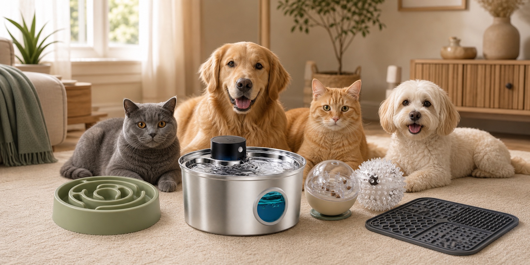 Una familia de dos gatos y dos perros detrás de los productos Naïa