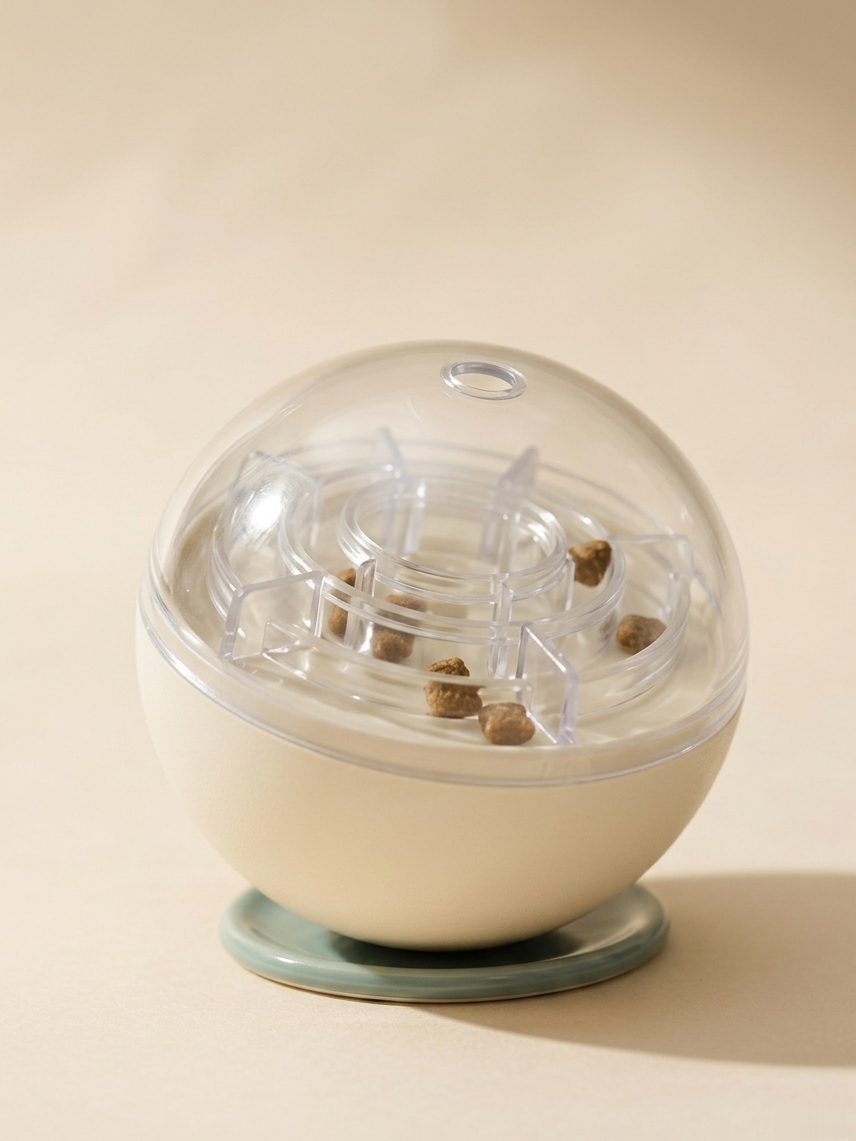 Jouet puzzle à friandises Naïa Malin coloris ivoire, boule transparente avec croquettes à l'intérieur