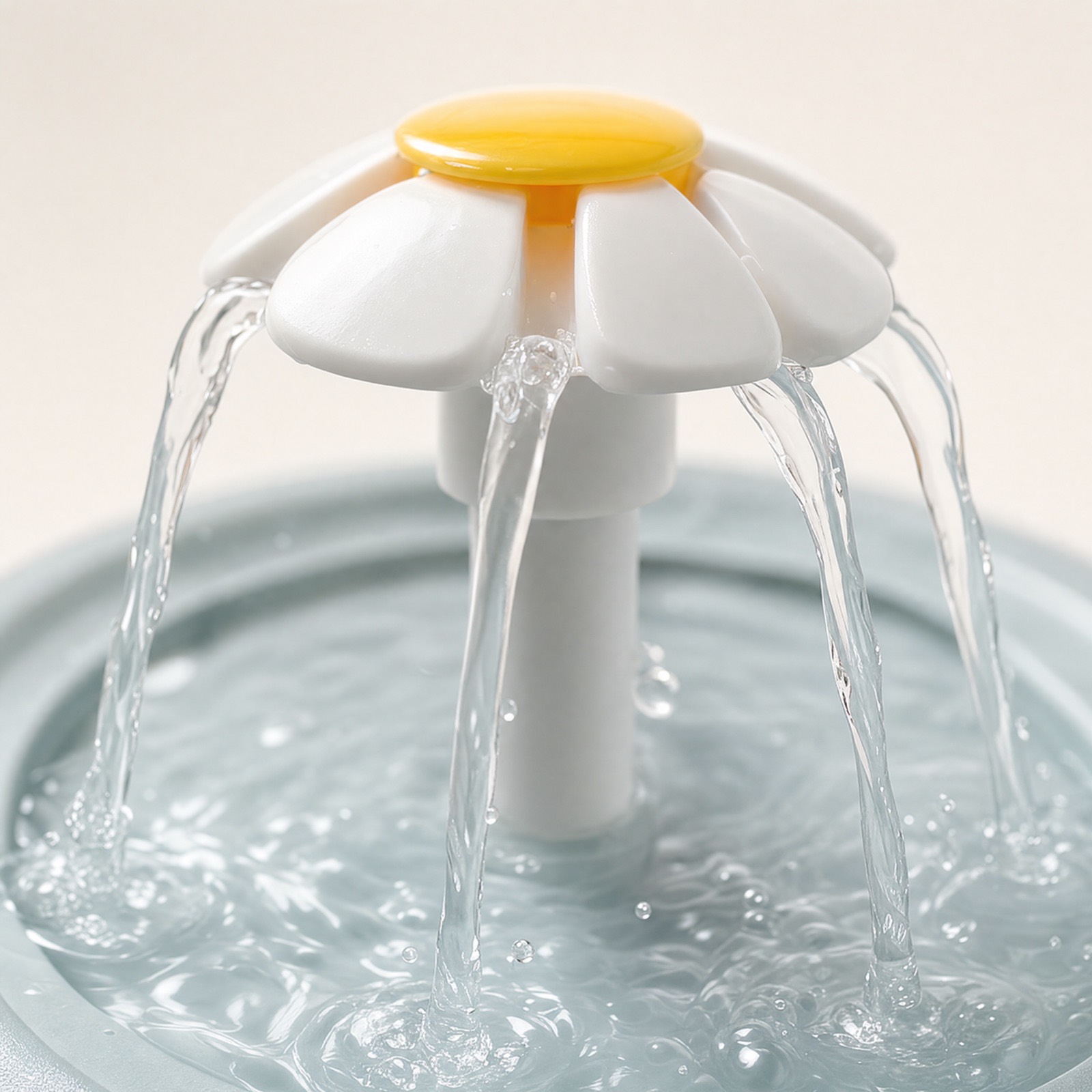Eau fraîche en mouvement d'une fontaine qui stimule la prise de boisson du chat