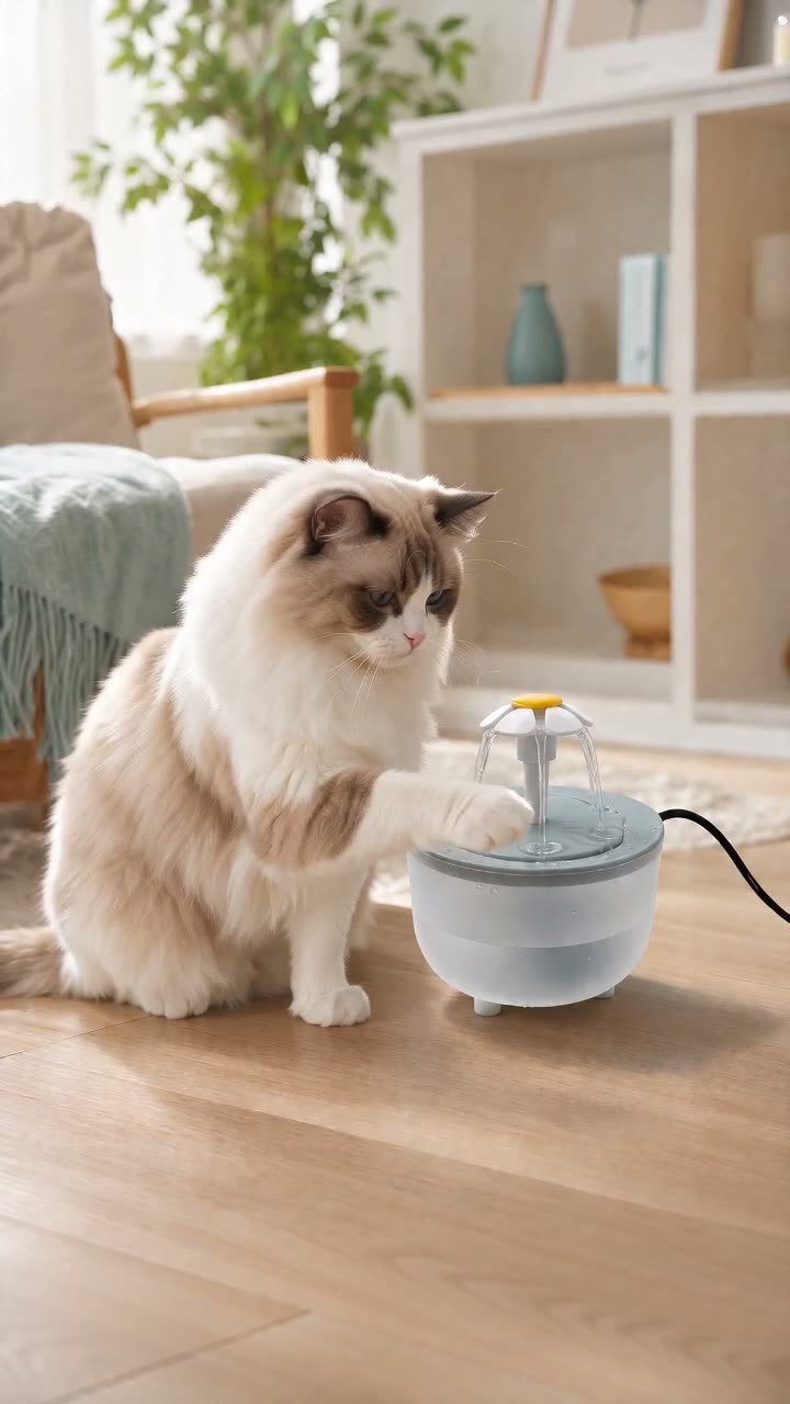 Gatito descubriendo la fuente de agua Naïa