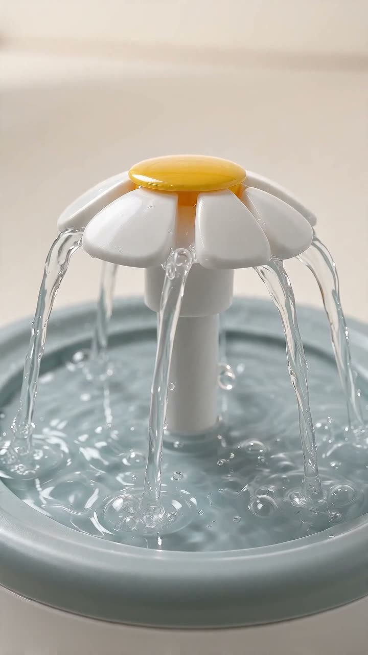 Eau claire et filtrée en mouvement dans une fontaine pour chat